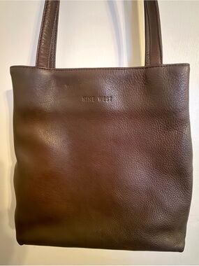 Nine West Dark Brown Leather Messenger Tote